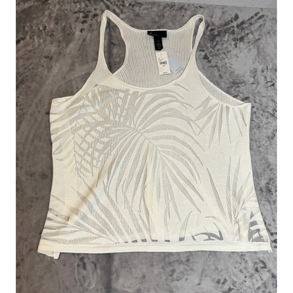Lane Bryant White Metallic Palm Leaf Knit Racerback Tank Top 22/24 NEW